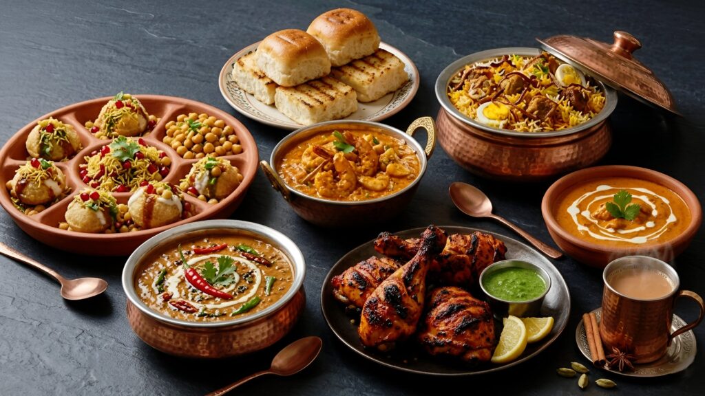 A vibrant mix of Indian recipes for any occasion featuring street food snacks, rich curries, and festive dishes presented in a colorful and diverse collage | Street Style to Fine Dining: 8 Indian Recipes for Any Occasion | The Spice Angel